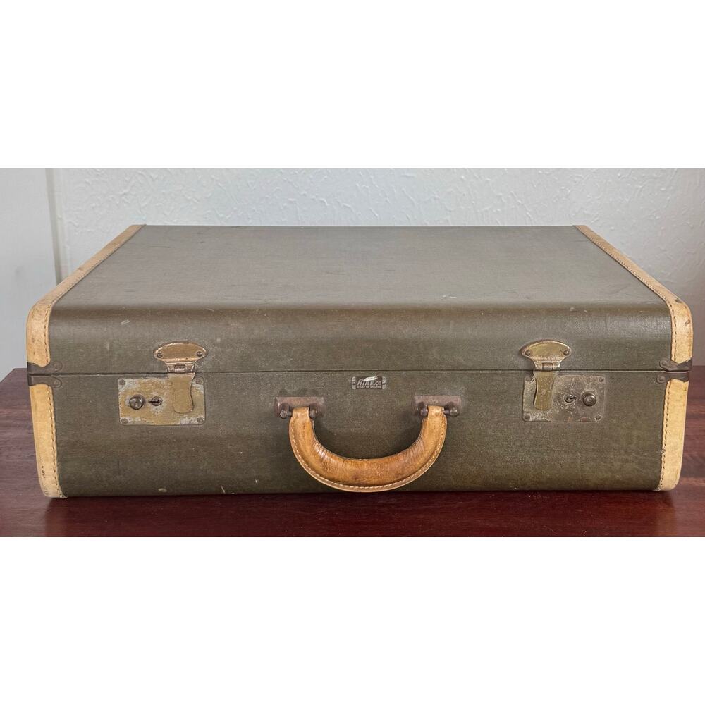 Olive Green Fiberglass Suitcase Atlas of Chicago 1950s Travel Luggage